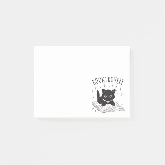 Booktrovert kat met boek en sterren post-it® notes (Voorkant)