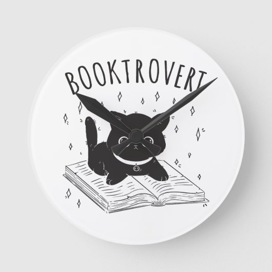 Booktrovert kat met boek en sterren ronde klok (Voorkant)
