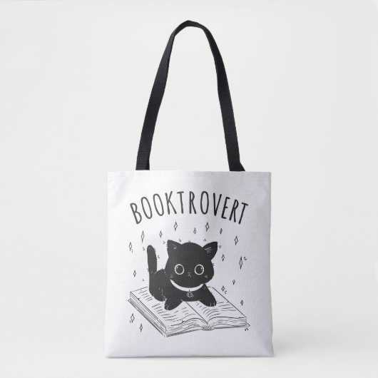 Booktrovert kat met boek en sterren tote bag (Voorkant)