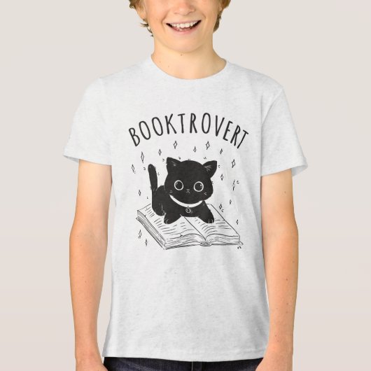 Booktrovert kat met boek en sterren Tri-Blend shirt (Voorkant)