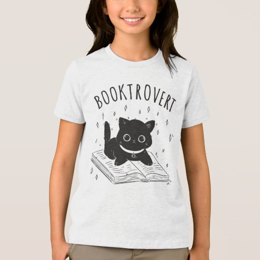 Booktrovert kat met boek en sterren Tri-Blend shirt (Voorkant)