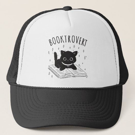 Booktrovert kat met boek en sterren trucker pet (Voorkant)
