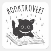 Booktrovert kat met boek en sterren vierkante sticker (Voorkant)