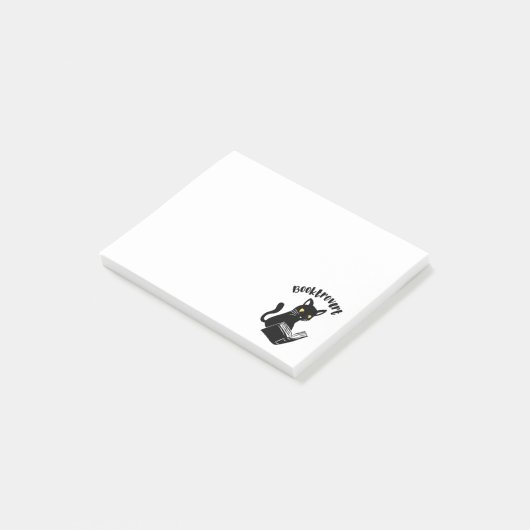 Booktrovert kat met boek post-it® notes (Schuin)