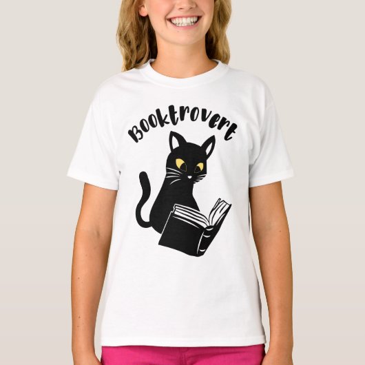 Booktrovert kat met boek t-shirt (Voorkant)