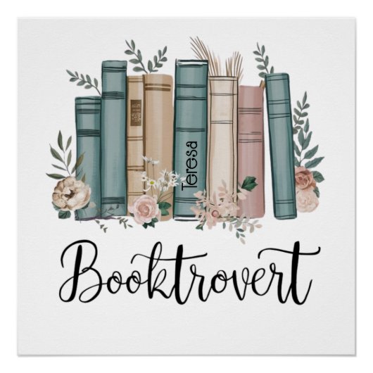 Booktrovert personalized watercolor books on shelf perfect poster (Voorkant)