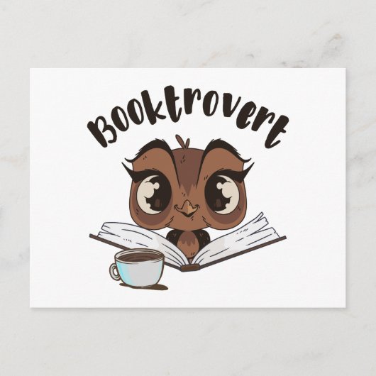 Booktrovert uil met boek en koffie briefkaart (Voorkant)