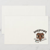 Booktrovert uil met boek en koffie briefpapier (Voorkant / Achterkant)