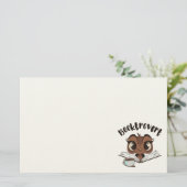 Booktrovert uil met boek en koffie briefpapier (Staand voorkant)