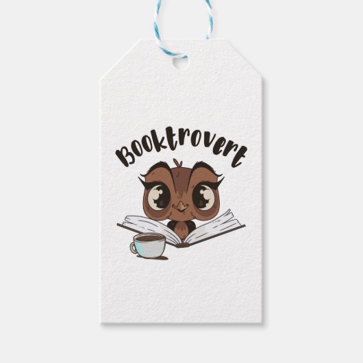 Booktrovert uil met boek en koffie cadeaulabel (Voorkant)