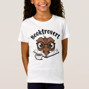 Booktrovert uil met boek en koffie t-shirt