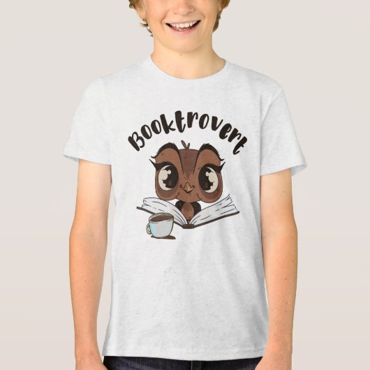 Booktrovert uil met boek en koffie Tri-Blend shirt (Voorkant)