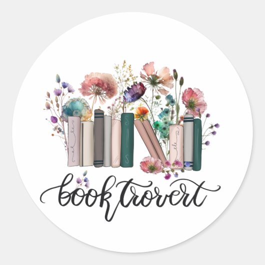 Booktrovert wilde bloemen ronde sticker (Voorkant)