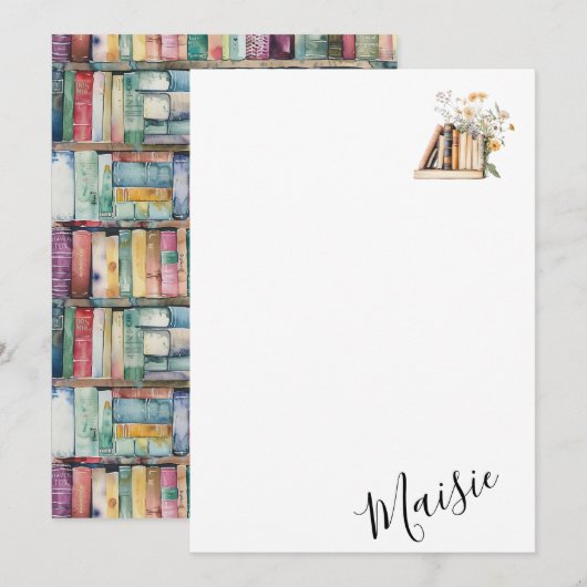 Bookworm aangepaste naam notitiekaartje (Voorkant / Achterkant)