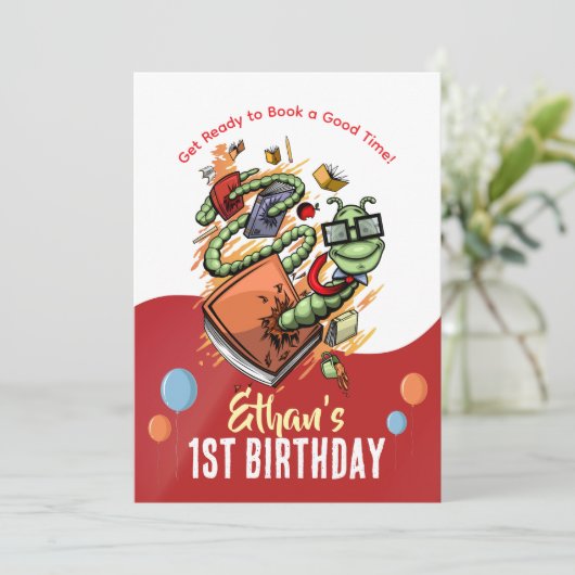 Bookworm Birthday Bash Uitnodiging (Staand voorkant)