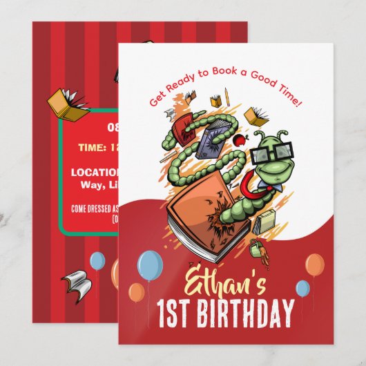 Bookworm Birthday Bash Uitnodiging (Voorkant / Achterkant)