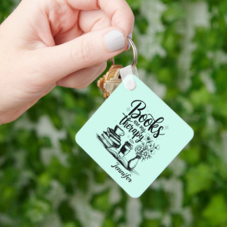 Bookworm Book Lover Therapy Mint Personalized Sleutelhanger