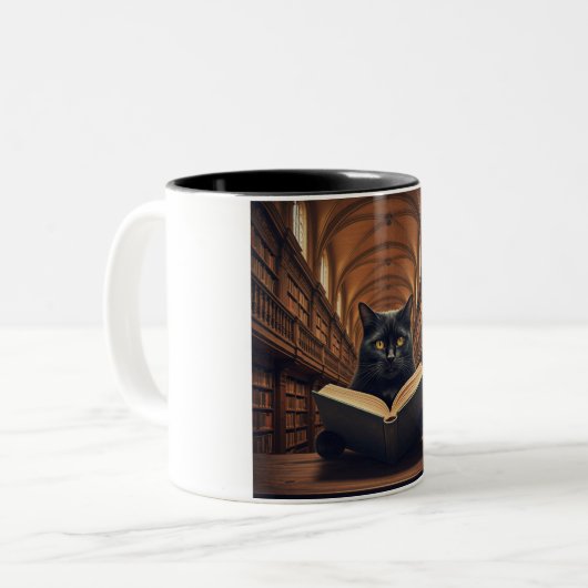 Bookworm Cat Coffee Mok (Voorkant links)