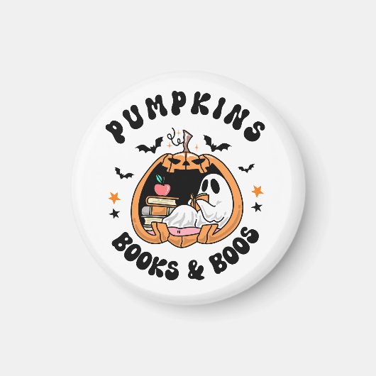 Bookworm Cute  Ghost Pumpkins Books & Boos Magneet (Voorkant)