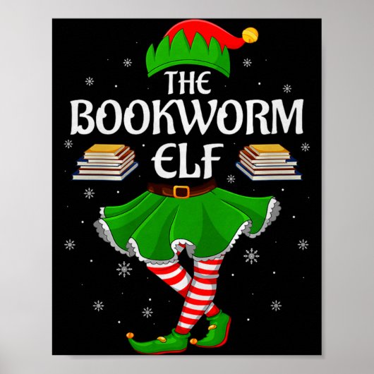 Bookworm Elf Christmas Family Girls Women Elf Squa Poster (Voorkant)
