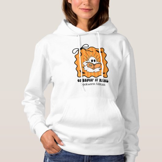 Bookworm Ghost Reading Retro Bow Creepin’ It Real Hoodie (Voorkant)