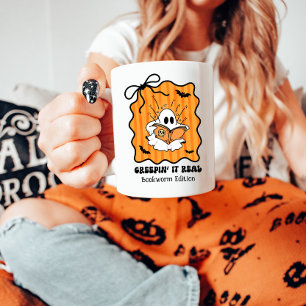 Bookworm Ghost Reading Retro Bow Creepin’ It Real Koffiemok