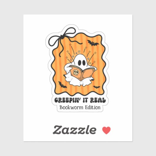 Bookworm Ghost Reading Retro Bow Creepin’ It Real Sticker (Vel)