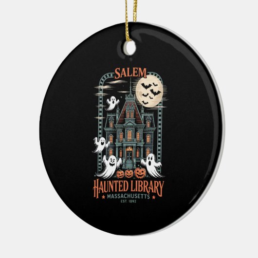 Bookworm Halloween Shirt Haunted Library Keramisch Ornament (Links)