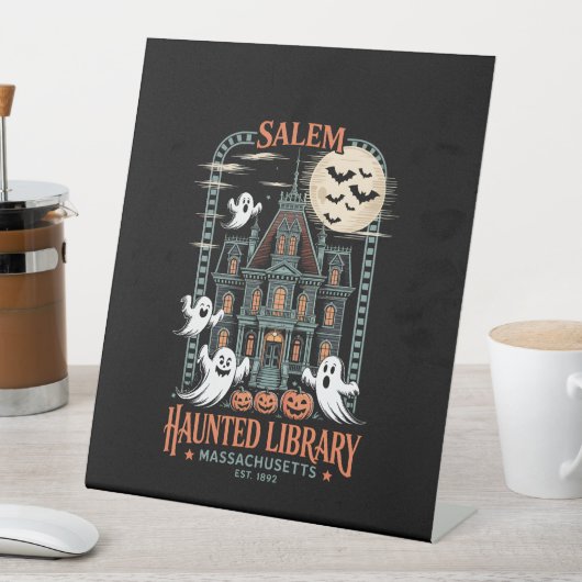 Bookworm Halloween Shirt Haunted Library Reclamebord Met Voetstuk (Insitu)