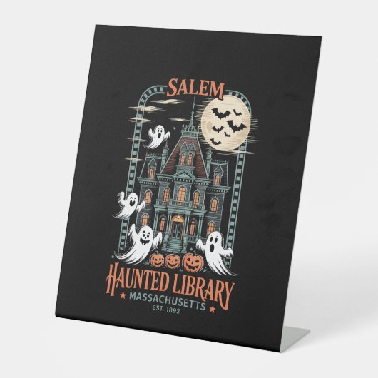 Bookworm Halloween Shirt Haunted Library Reclamebord Met Voetstuk (Voorkant)