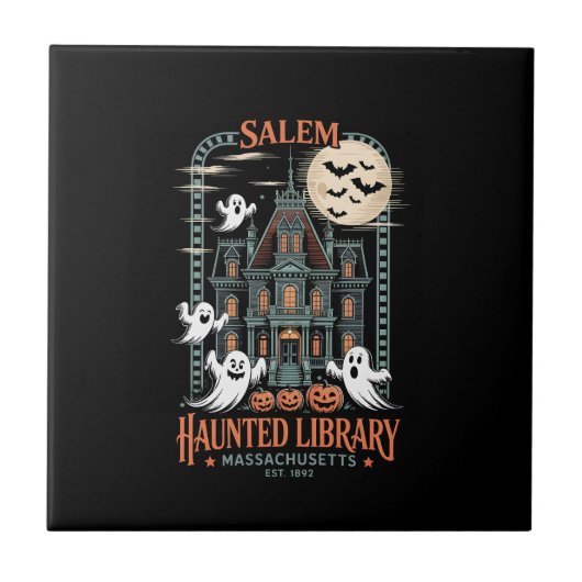 Bookworm Halloween Shirt Haunted Library Tegeltje (Voorkant)