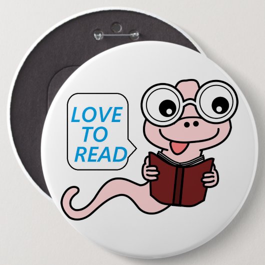 BOOKWORM "LOVE TO READ" RONDE BUTTON 6,0 CM (Voorkant /achterkant)