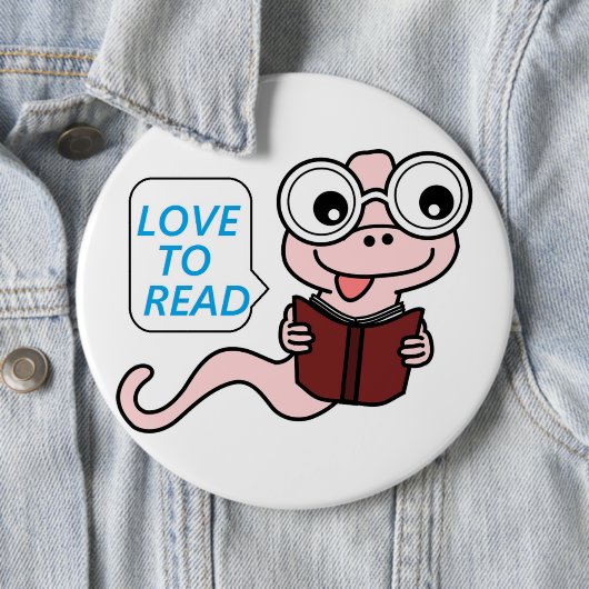 BOOKWORM "LOVE TO READ" RONDE BUTTON 6,0 CM (In situ)