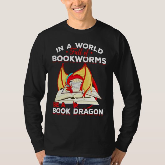 Bookworm Mythical Creater Reading Book Dragon T-shirt (Voorkant)