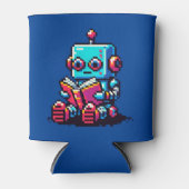 Bookworm Robot - Pixel Art Sci-Fi Reading Design Blikjeskoeler (Voorkant)