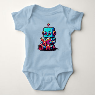 Bookworm Robot - Pixel Art Sci-Fi Reading Design Romper