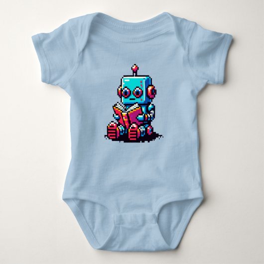 Bookworm Robot - Pixel Art Sci-Fi Reading Design Romper (Voorkant)