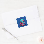 Bookworm Robot - Pixel Art Sci-Fi Reading Design Vierkante Sticker (Envelop)