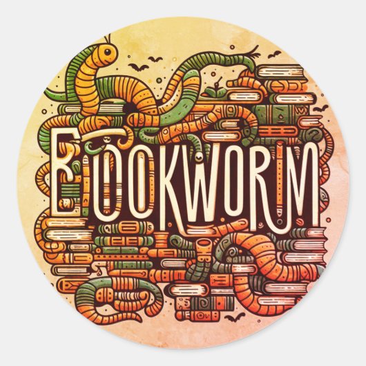 Bookworm - Schattigee woordkunst Ronde Sticker (Voorkant)