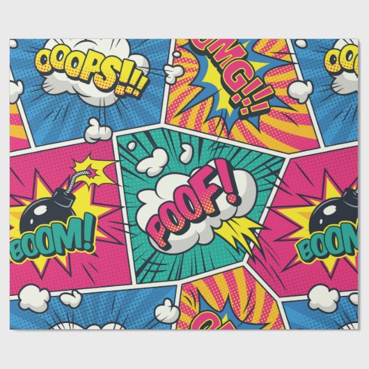 Boom Bang Wow Retro Comic Explosions Cadeaupapier (Vlak)