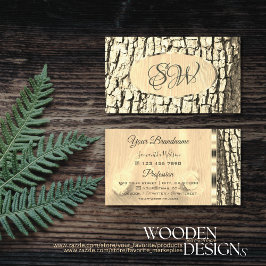 Boom Bark Wood Graan Oval Gold Border and Monogram Visitekaartje