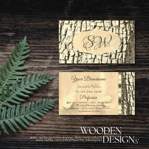 Boom Bark Wood Graan Oval Gold Border and Monogram Visitekaartje
