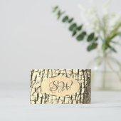 Boom Bark Wood Graan Oval Gold Border and Monogram Visitekaartje (Staand voorkant)