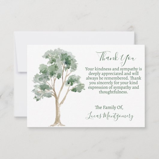 Boom begrafenisfoto dank u, sympathie notitiekaartje (Voorkant)