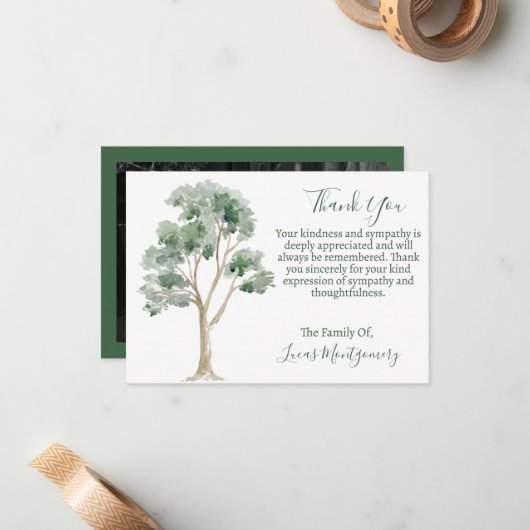 Boom begrafenisfoto dank u, sympathie notitiekaartje (Voorkant / Achterkant in situ)
