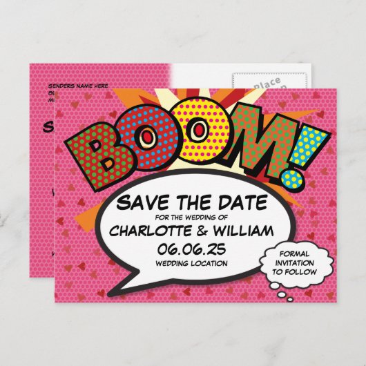 BOOM Bewaar de datum Leuk Modern Cool Briefkaart (Voorkant / Achterkant)