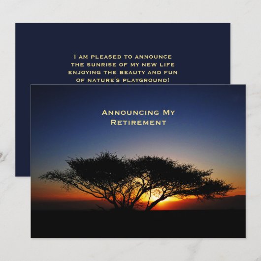 Boom bij aankondiging van pensionering bij zonsopg (Voorkant / Achterkant)
