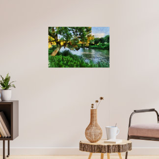 Boom bij meer in de lente poster