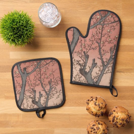 Boom bloesems pruimentuin Japans Ovenwant & Pannenlap Set (Top down)