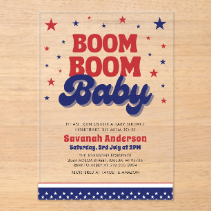 Boom Boom Baby 4 juli Patriottisch Baby shower Acryl Uitnodigingen